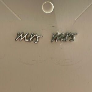 Kate Spade Silver "Mrs" Script Stud Earrings